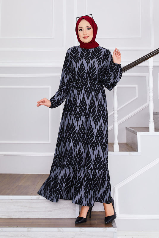 Hijab-Kleid aus Crêpe mit Palmenmuster in Grau