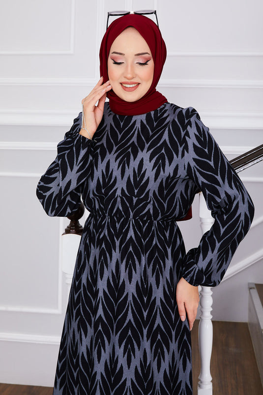 Hijab-Kleid aus Crêpe mit Palmenmuster in Grau