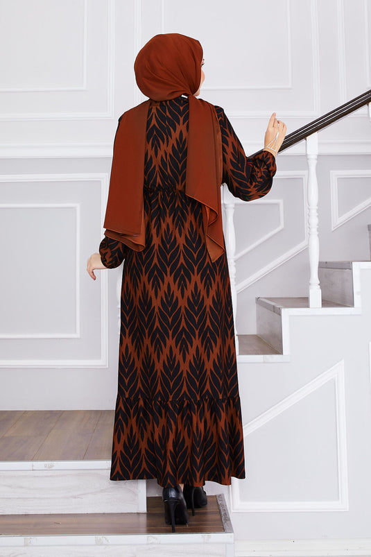 Robe hijab en crêpe à motif palmiers marron