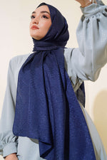 Châle Coton Motif Jacquard Bleu Marine