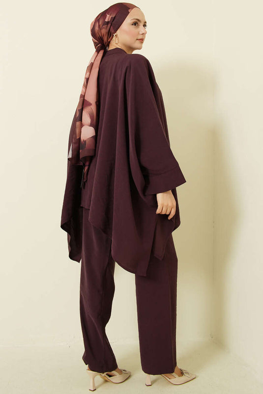 طقم بنطلون واسع من التنسل بلون العنب المزدوج