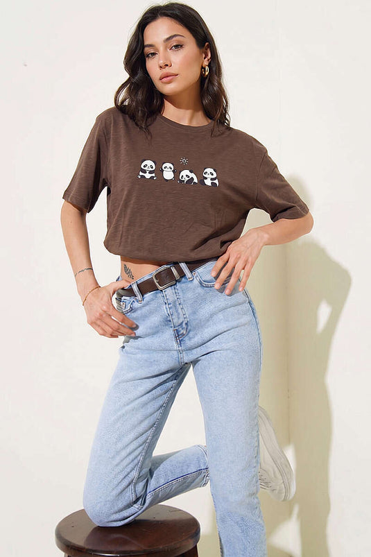 T-shirt imprimé panda marron