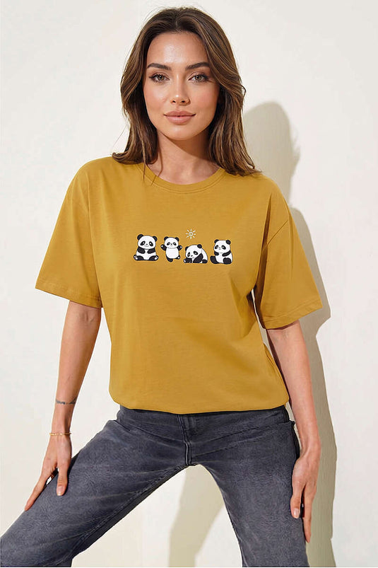 Panda Baskılı T-shirt Yağ Yeşili