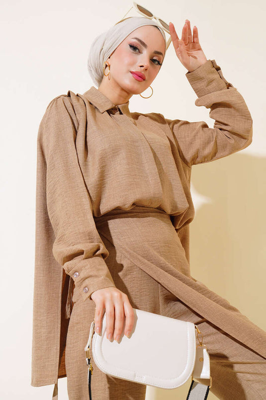 Costume double avec pantalon à rabat Latte