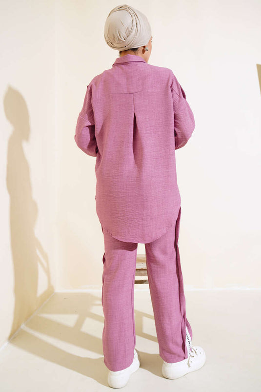 بدلة مزدوجة مع بنطال مخطط، لون Dusty Rose