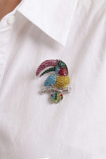 Broche argentée avec figurine de perroquet