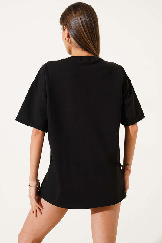 Schwarzes T-Shirt mit Gänseblümchenmuster