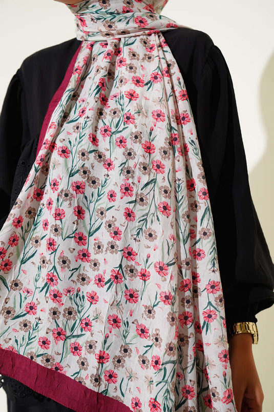 Châle en bambou à motif marguerites écru