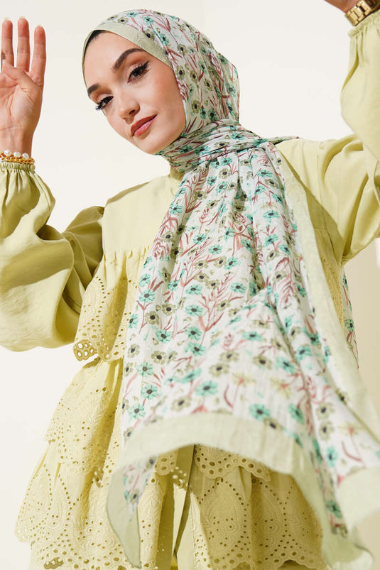 Bambus-Schal mit Gänseblümchenmuster, Aquagrün