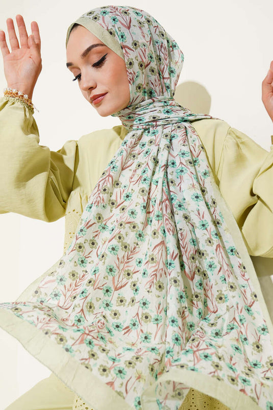 Bambus-Schal mit Gänseblümchenmuster, Aquagrün