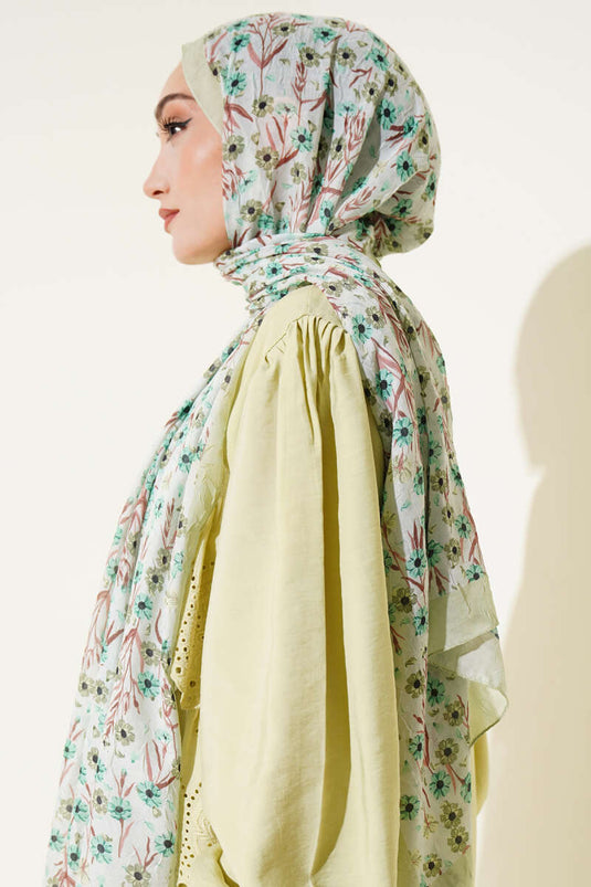 Bambus-Schal mit Gänseblümchenmuster, Aquagrün