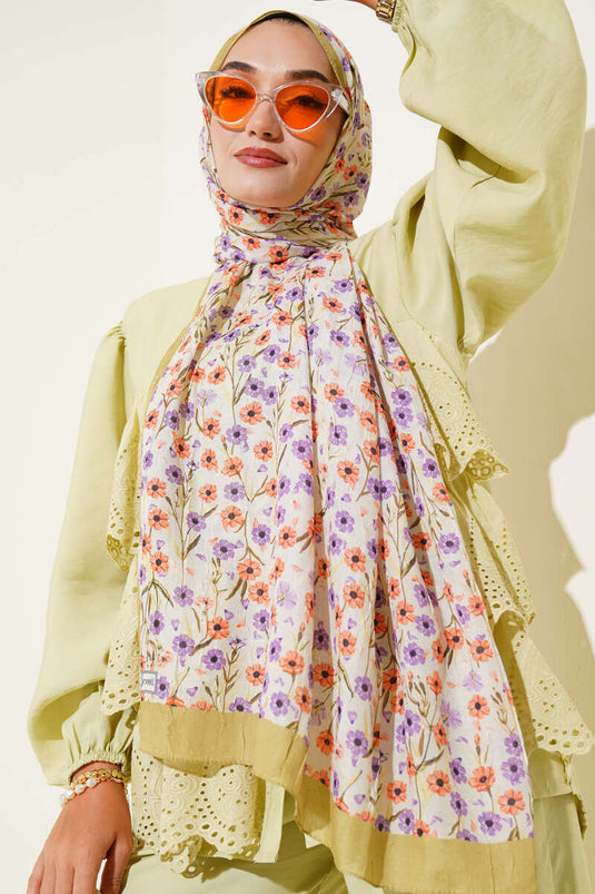 وشاح من الخيزران بنقشة زهرة الأقحوان، لون أخضر زيتوني