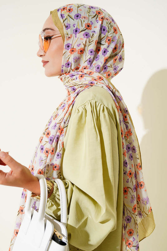 وشاح من الخيزران بنقشة زهرة الأقحوان، لون أخضر زيتوني