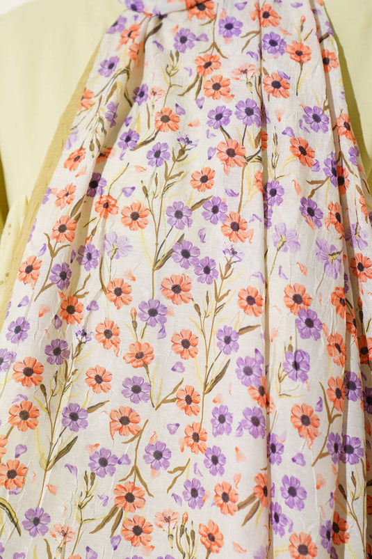 Papatya Desen Bambu Kraş Şal Yağ Yeşili