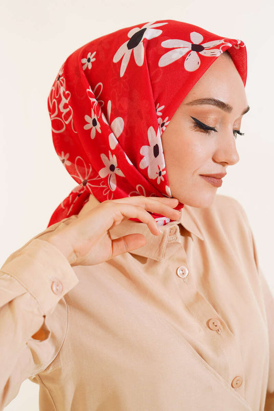 Foulard Motif Marguerite Ecriture Rouge