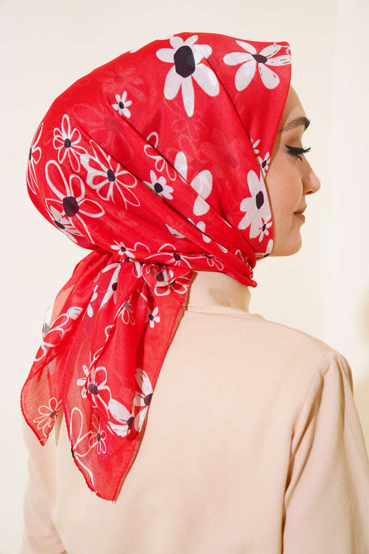 Foulard Motif Marguerite Ecriture Rouge