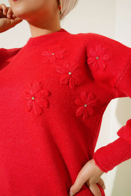 Tunique en tricot doux avec détails Daisy rouge