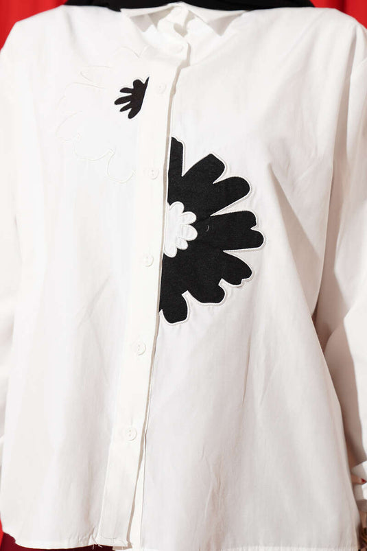 Camicia Oversize Bianca con Ricamo Papatya