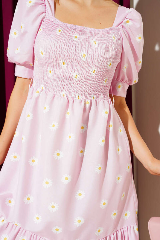 Daisy Patterned Midi Dress Pink