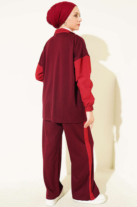 Bordeaux Knopen Tweedelige Set Met Details