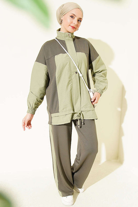 Completo Due Pezzi Con Bottoni A Pressione In Khaki