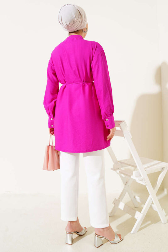 Chemise à lacets en corde avec détails en pièce Fuchsia