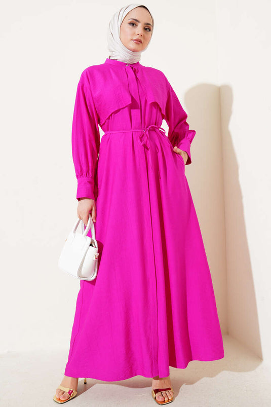 Piece Detailed Rope Belt Dress Fuchsia