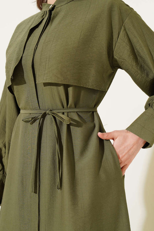 Piece – Kleid mit Seilgürtel und Detail in Khaki