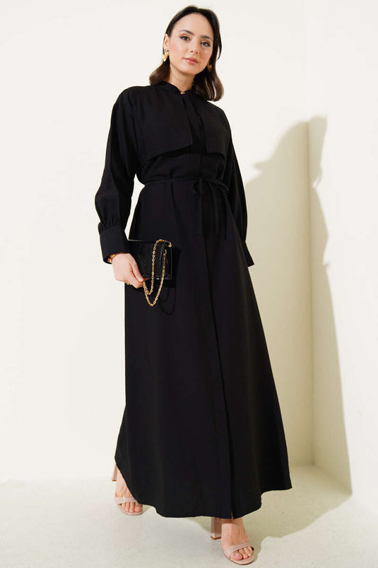 Piece Detailed Rope Belt Dress Black