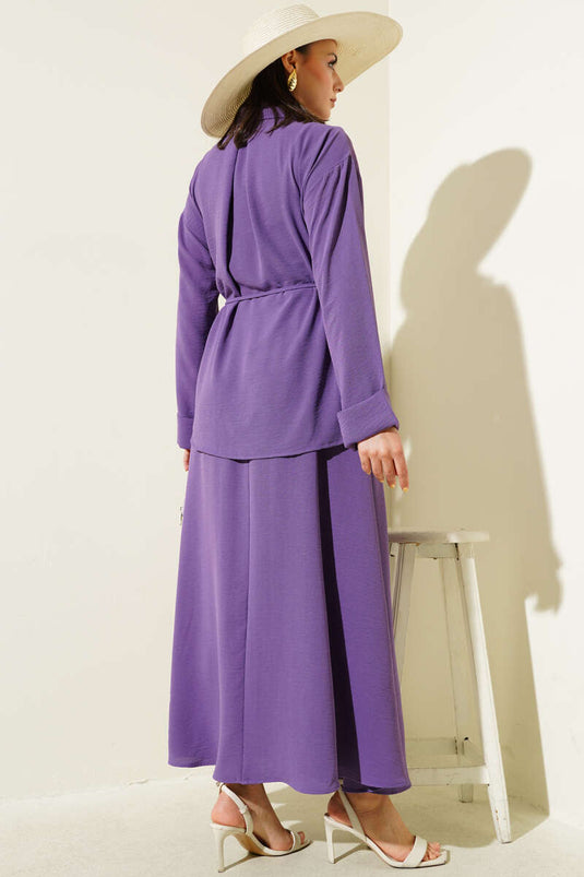 Ensemble Ayrobin violet à jupe et ceinture détaillée