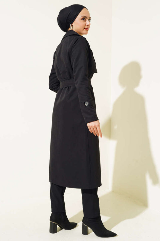 Detailed Piece Belted Trench Coat Black