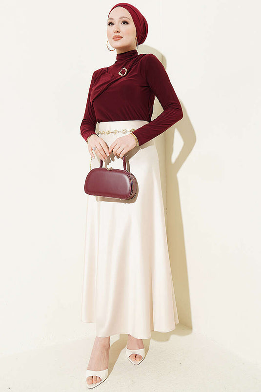 Sandy Blouse with Buckle and Panel Detail in Burgundy