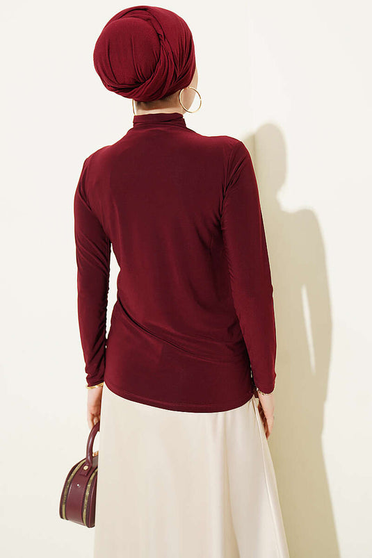 Sandy Blouse with Buckle and Panel Detail in Burgundy