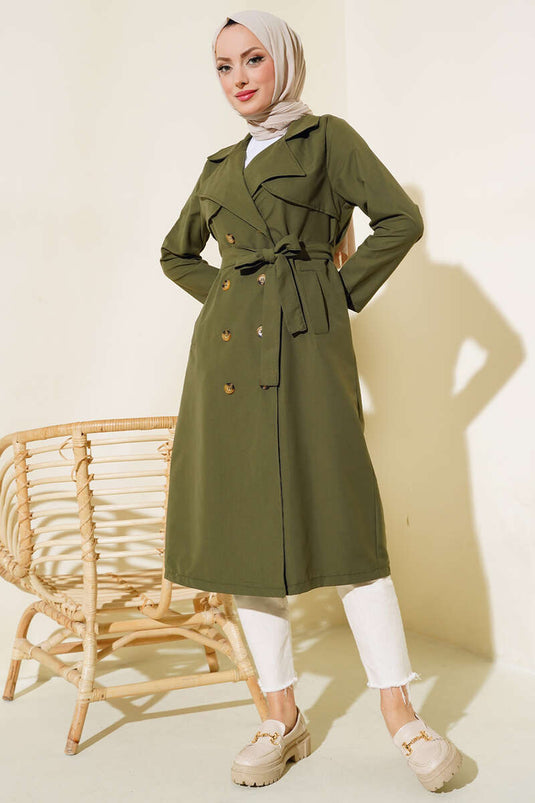 Detailed Piece Trench Coat Khaki