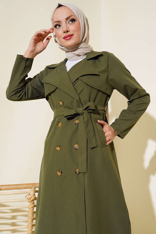 Detailed Piece Trench Coat Khaki