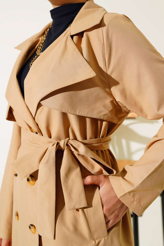 Detailed Piece Trench Coat Latte