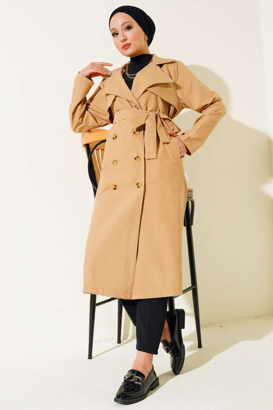 Stykke Detaljeret Trench Coat Latte