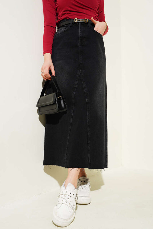 Patchwork Denim Skirt Gray