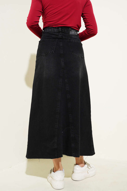 Patchwork Denim Skirt Gray