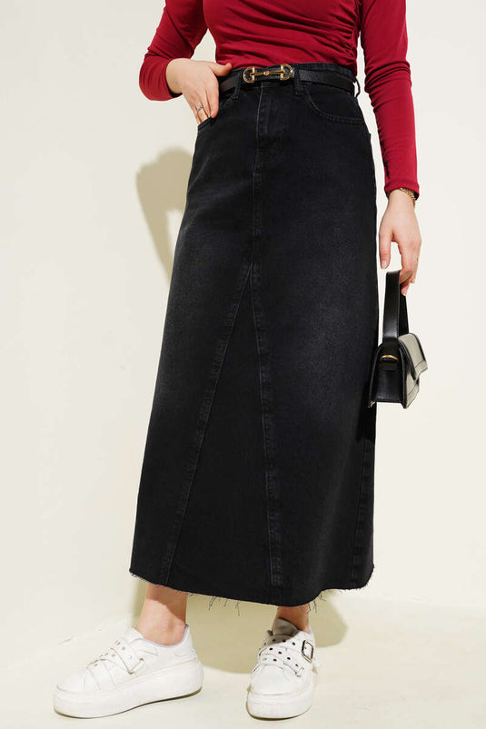 Patchwork Denim Skirt Gray