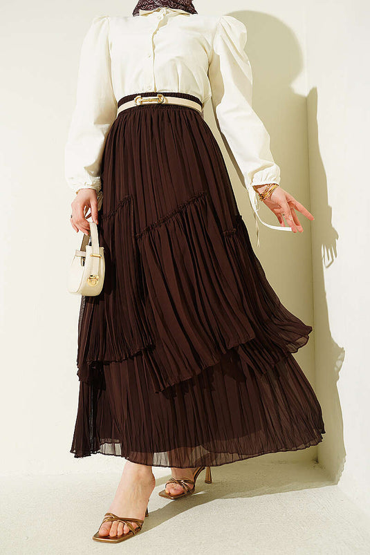 Gonna plissettata a pannelli in chiffon marrone