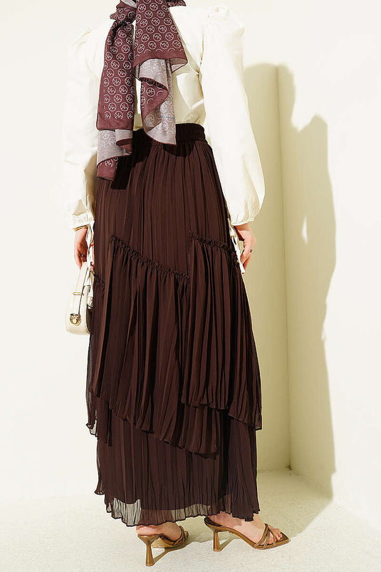 Gonna plissettata a pannelli in chiffon marrone