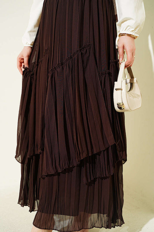 Gonna plissettata a pannelli in chiffon marrone
