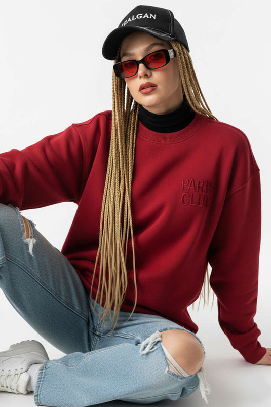 Paris Embroidered 3-Thread Sweatshirt Red