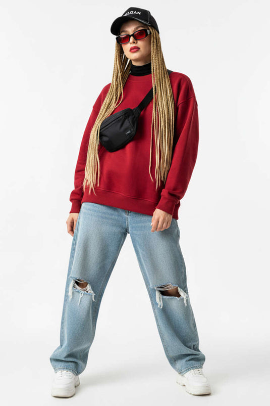 Paris Embroidered 3-Thread Sweatshirt Red