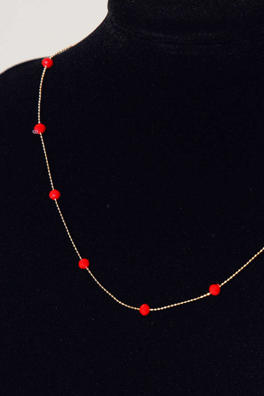 Shiny Beaded Necklace Red