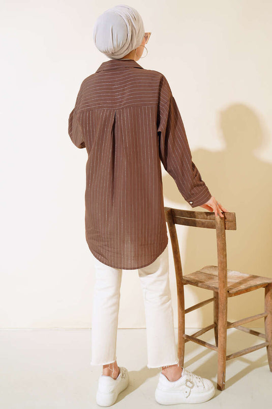 Camicia ampia a righe luminose Marrone