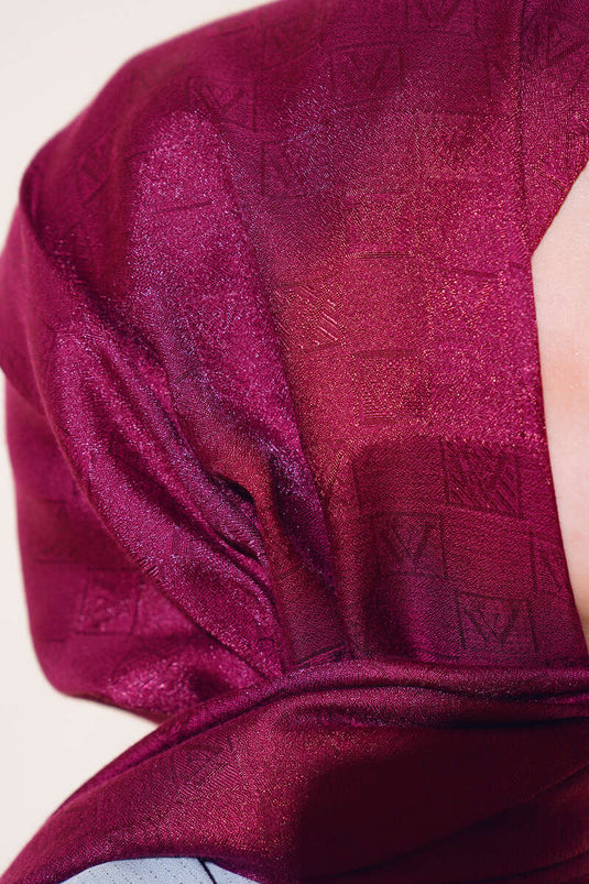 Châle Coton Motif Jacquard Brillant Rouge Claret