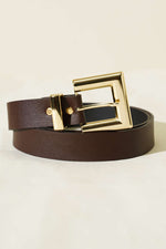 Ceinture carrée brillante à boucle marron