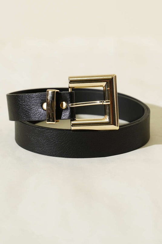 Ceinture carrée brillante à boucle noire